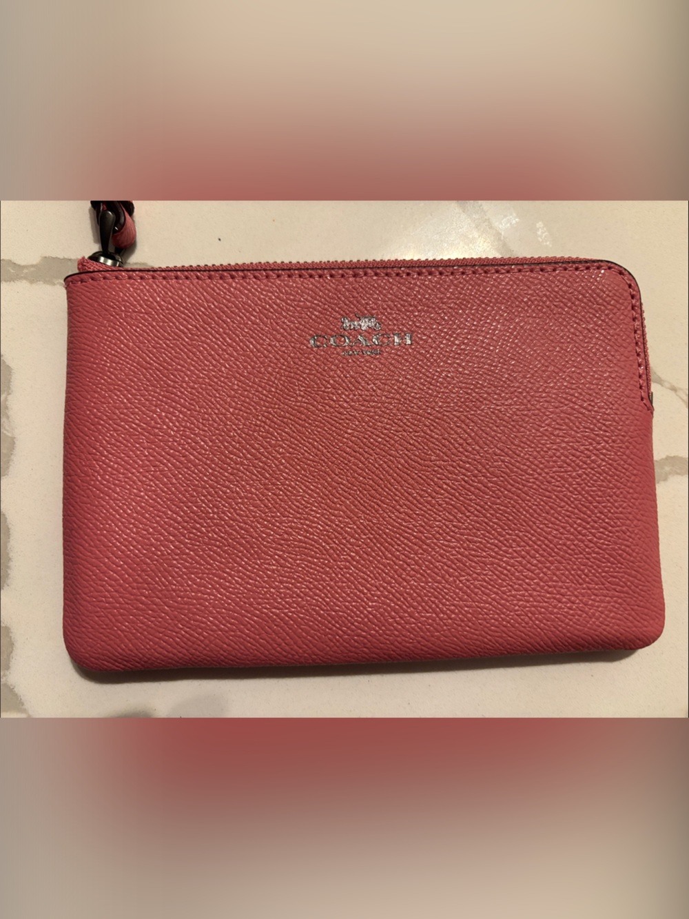 Coach Salmon Pink Leather Zip Wristlet bundle